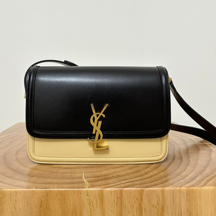 YSL Solferino Small Satchel Bag Black mix Beige Gold Calfskin 339470 | Studio Nafay