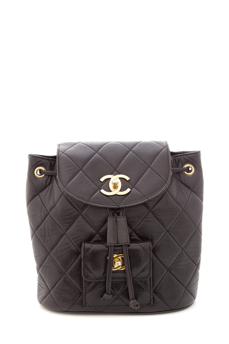 Chanel Nero Agnello Quilted Drawstring Zaino