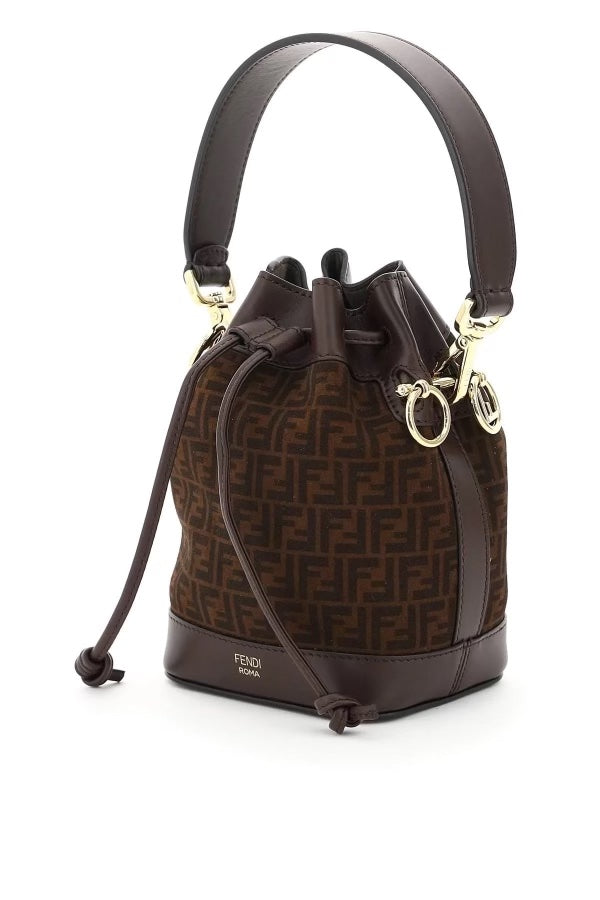 FENDI FF MINI SUEDE AND LEATHER MON TRÉSOR BUCKET BAG