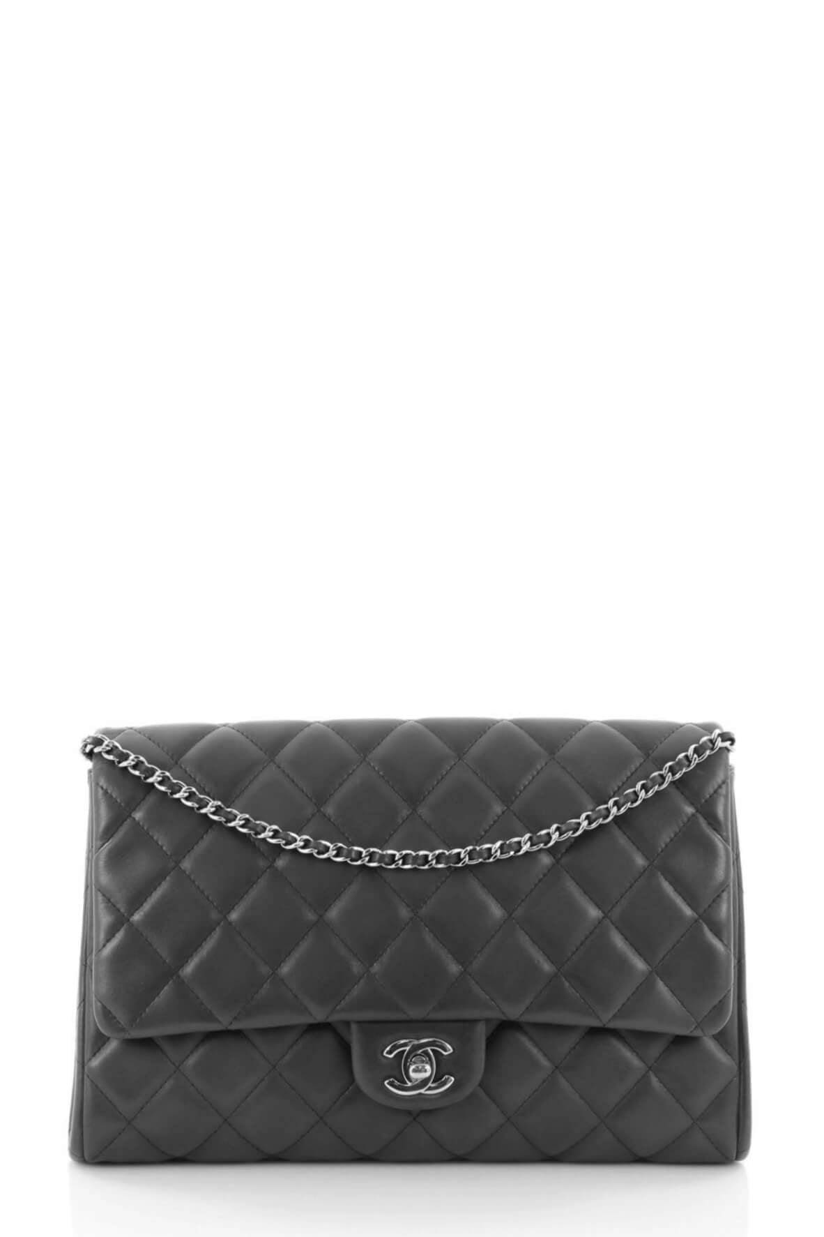 Clutch on Chain trapuntata in agnello grigio scuro