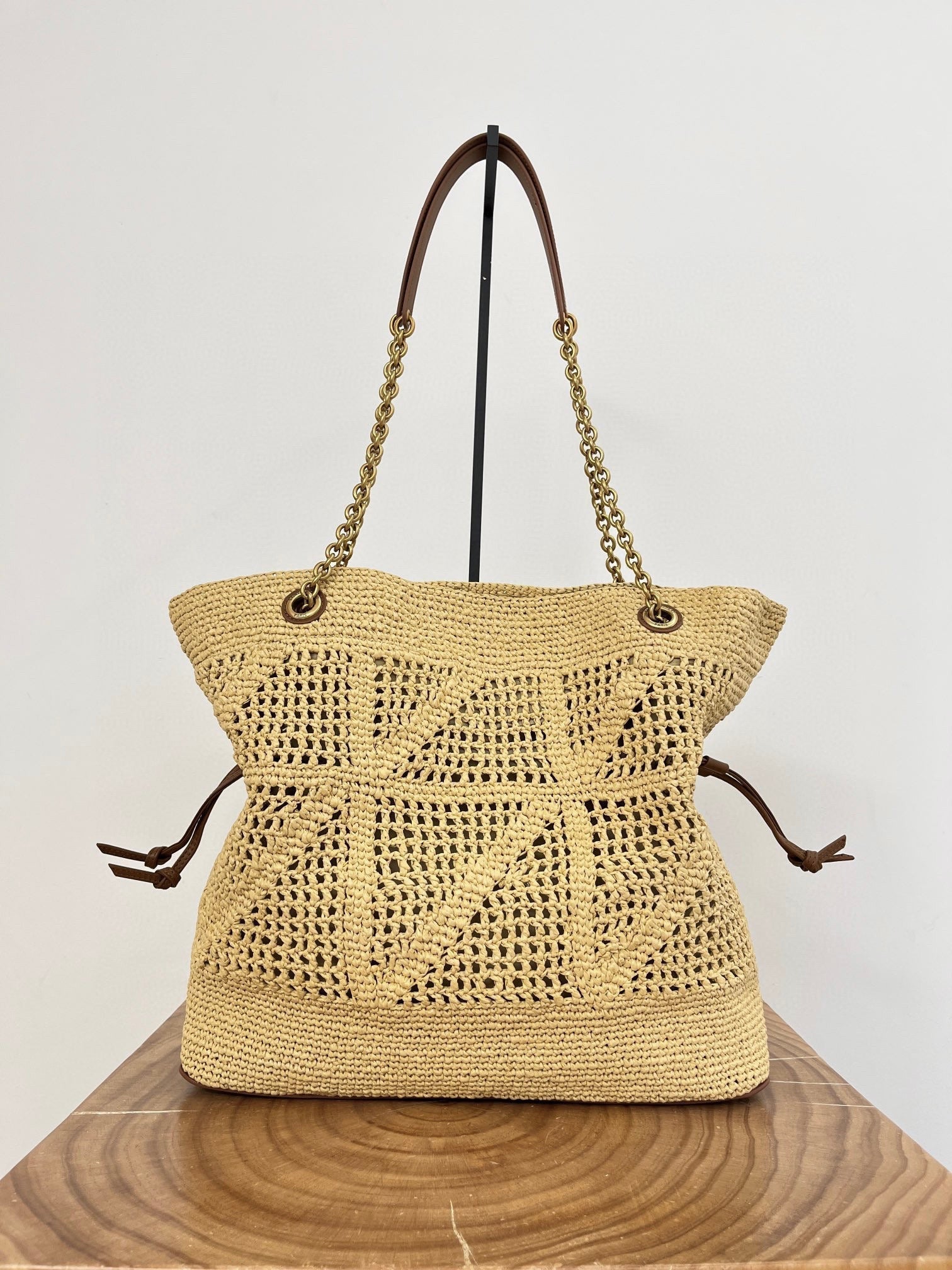 YSL Jamie Lucky Borsa a mano Beige Marrone Raffia 339402