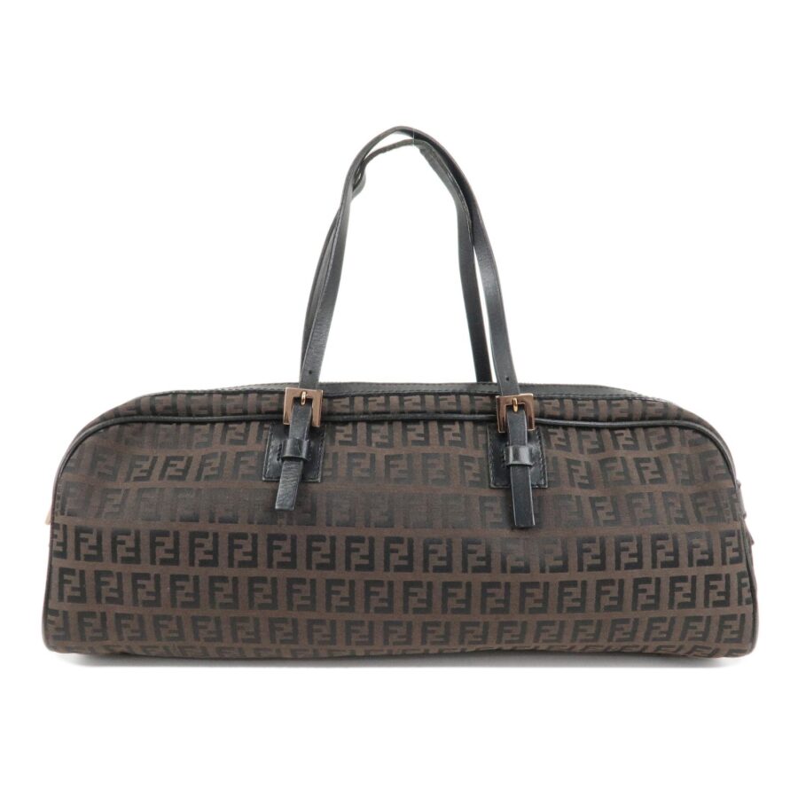 FENDI Zucchino Canvas Leather Hand Bag Brown Black | Studio Nafay