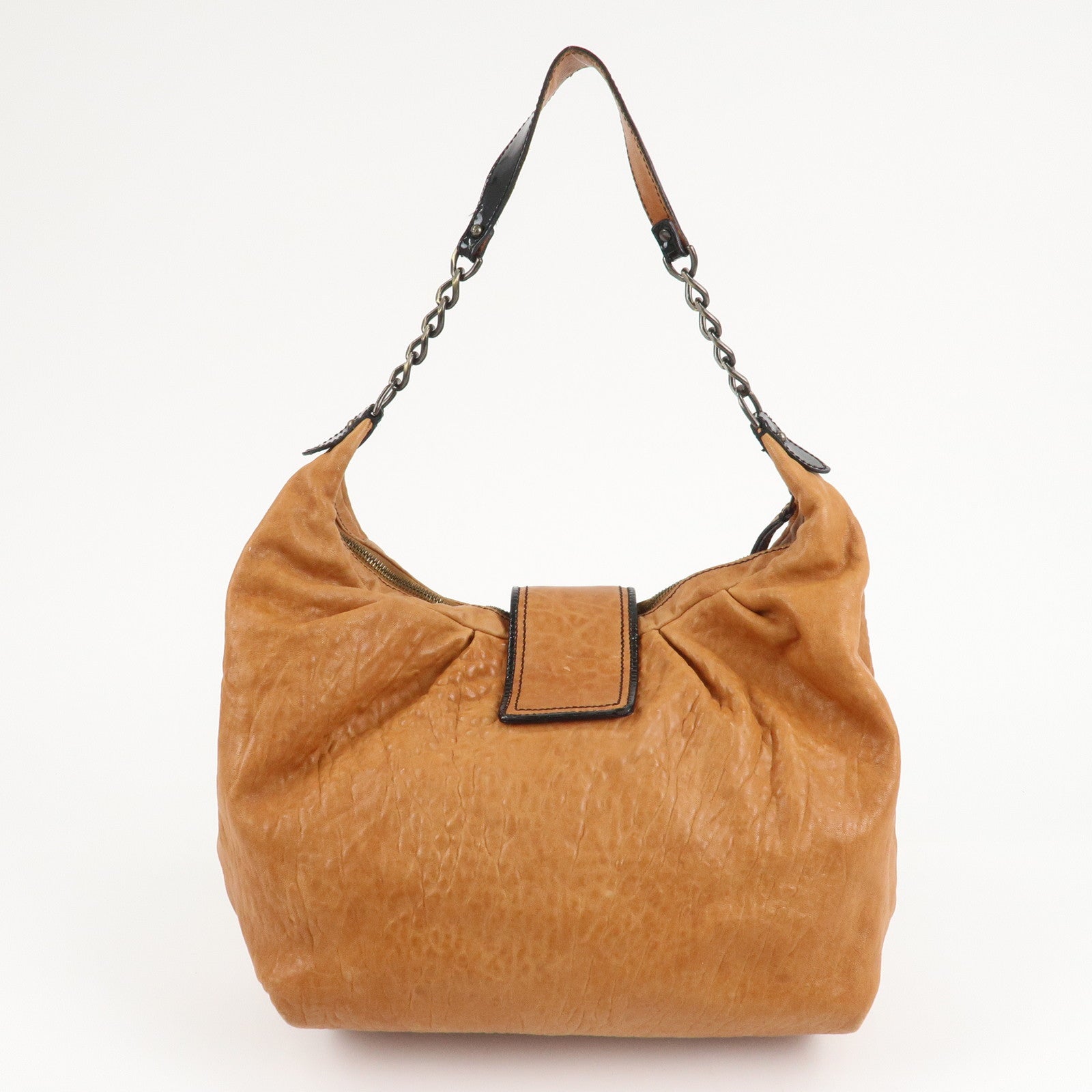 Fendi Borsa a tracolla a catena in pelle e vernice marrone