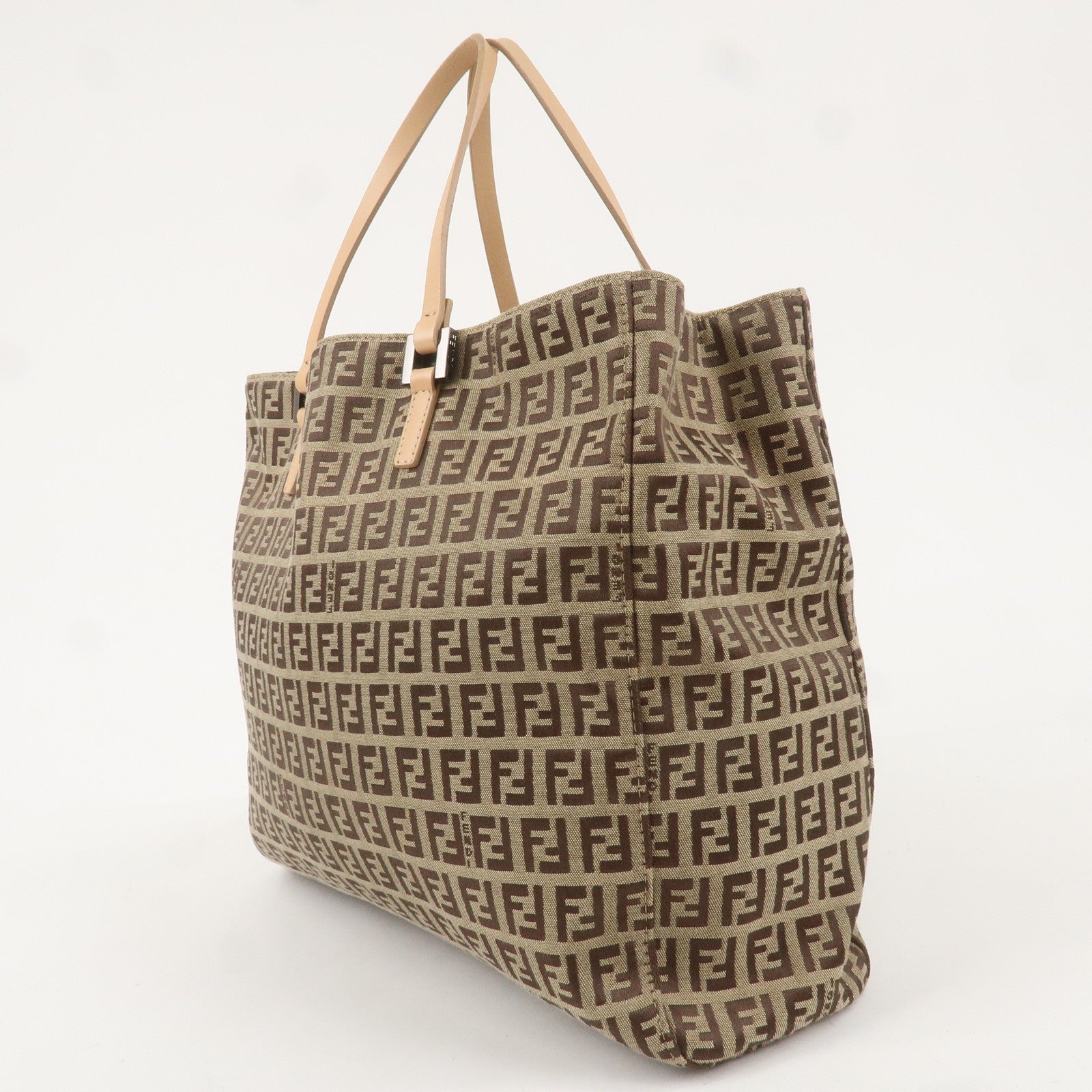 FENDI Zucchino Tela Pelle Shopping bag Beige Marrone
