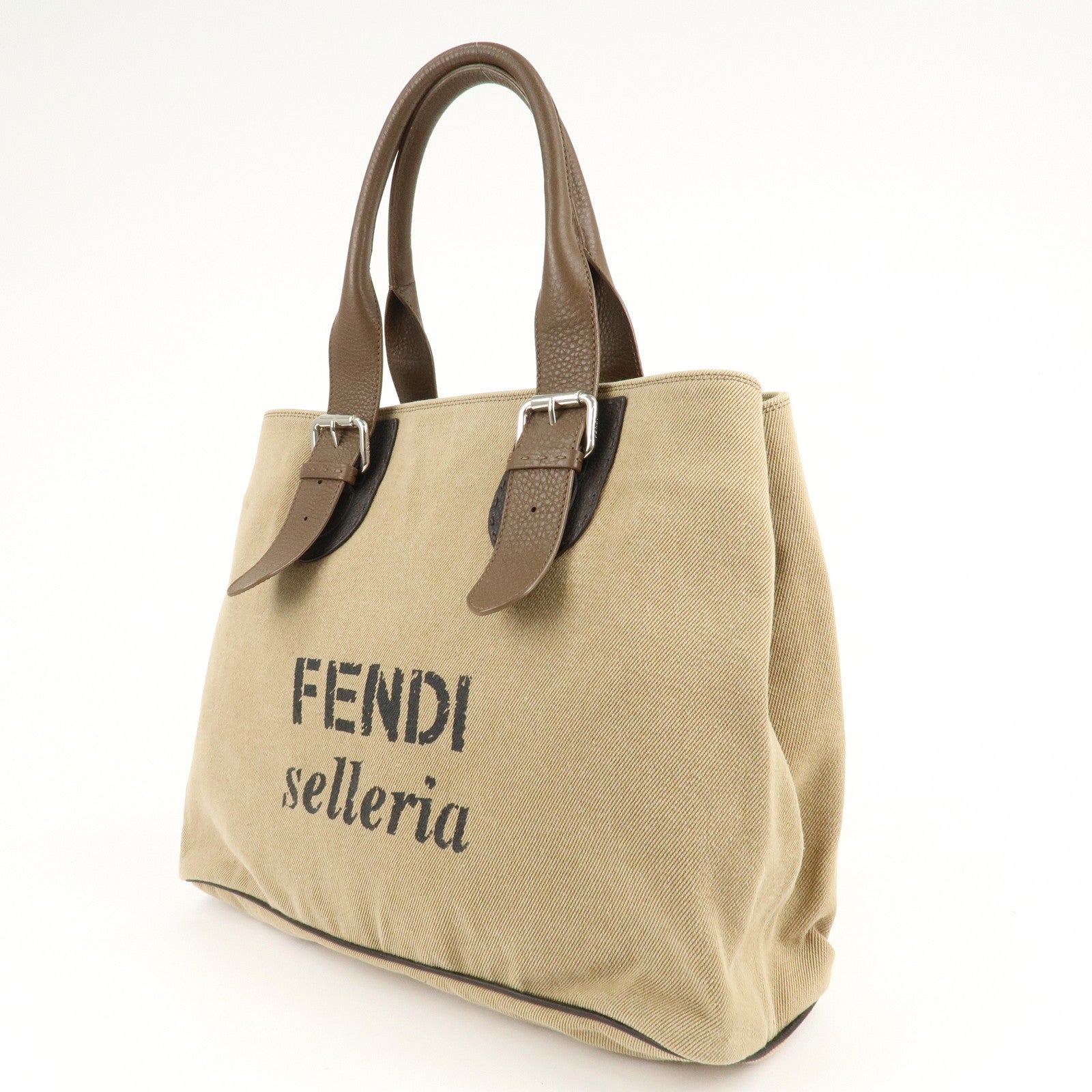 FENDI Canvas Leather Shopping bag Borsa a tracolla Borsa a mano Beige