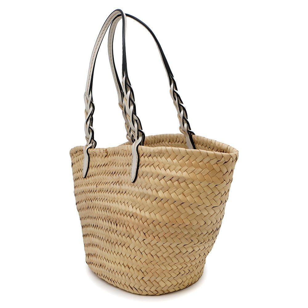 Borsa a cesta Prada in palma intrecciata Natural/white1bg314 paglia e Pelle