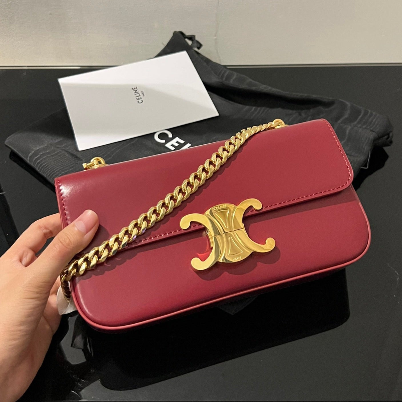 Celine CLASSIC TRIOMPHE 20 Rosso Pelle di vitello