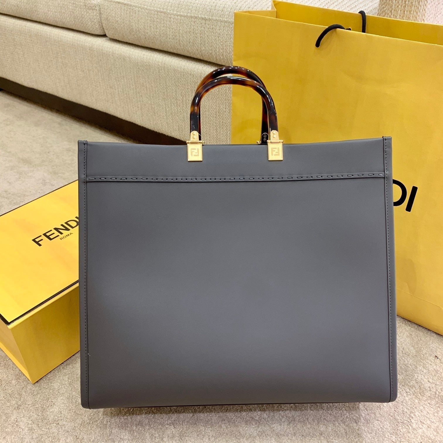 SHINE 40 Shopper IN STONE Verde EMBOSSED Pelle di vitello