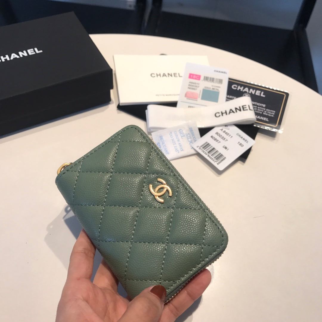 CC Zipped Caviar Purse 11 Turchese Vitello GOLD ICON