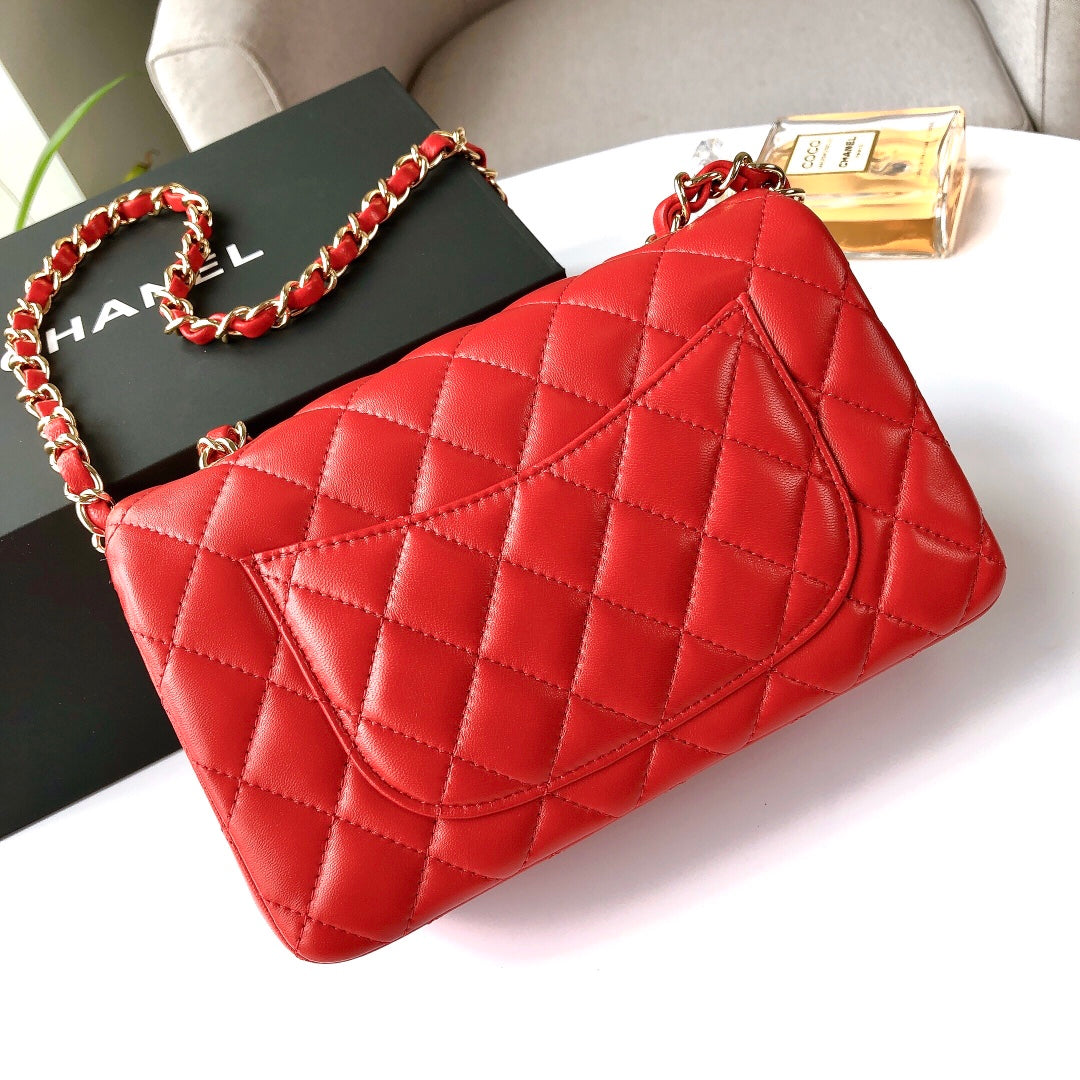 MINI Rectangle FLAP BAG 20CM Rosso Agnello Hardware color oro