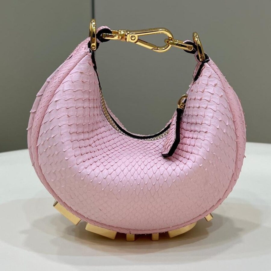 FENDIGRAPHY MINI 16 BAG IN LIGHT PINK CALFSKIN GOLD HARDWARE | Studio Nafay