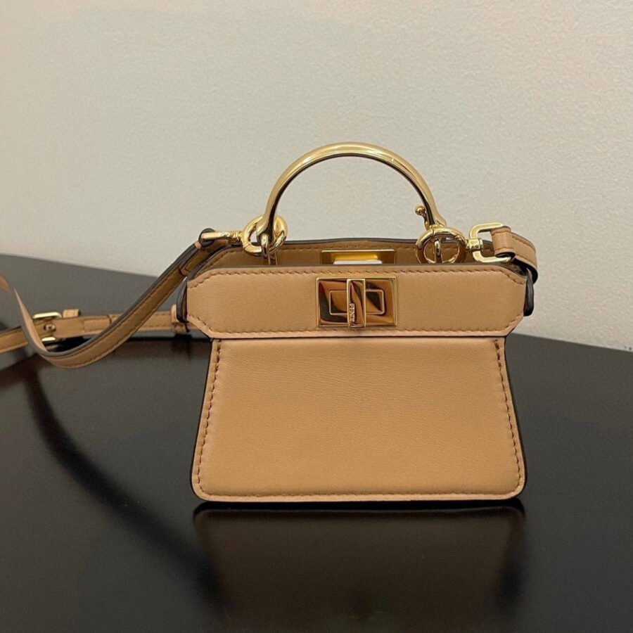 FENDI PEEKABOO ISEEU MICRO 12 BAG IN COPPER BROWN CALFSKIN WITH GOLD HARDWARE | Studio Nafay