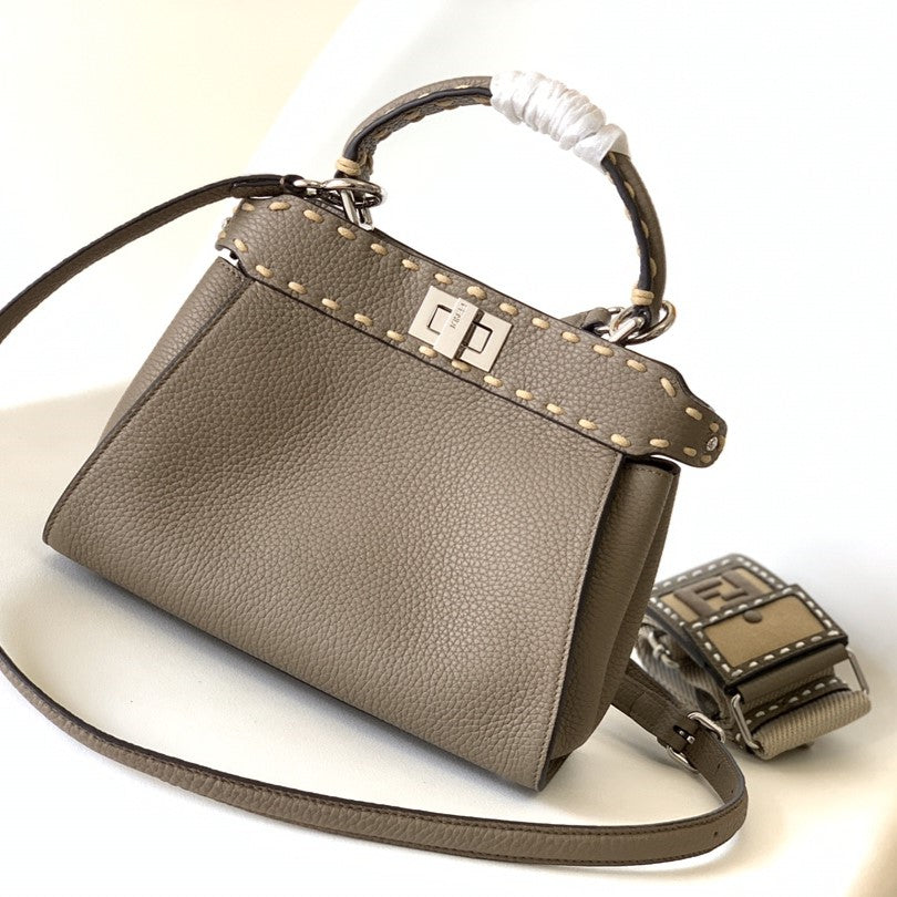 Peekaboo Mini Selleria Bag 23cm brown leather shw with 220 hand-sewn stitches | Studio Nafay