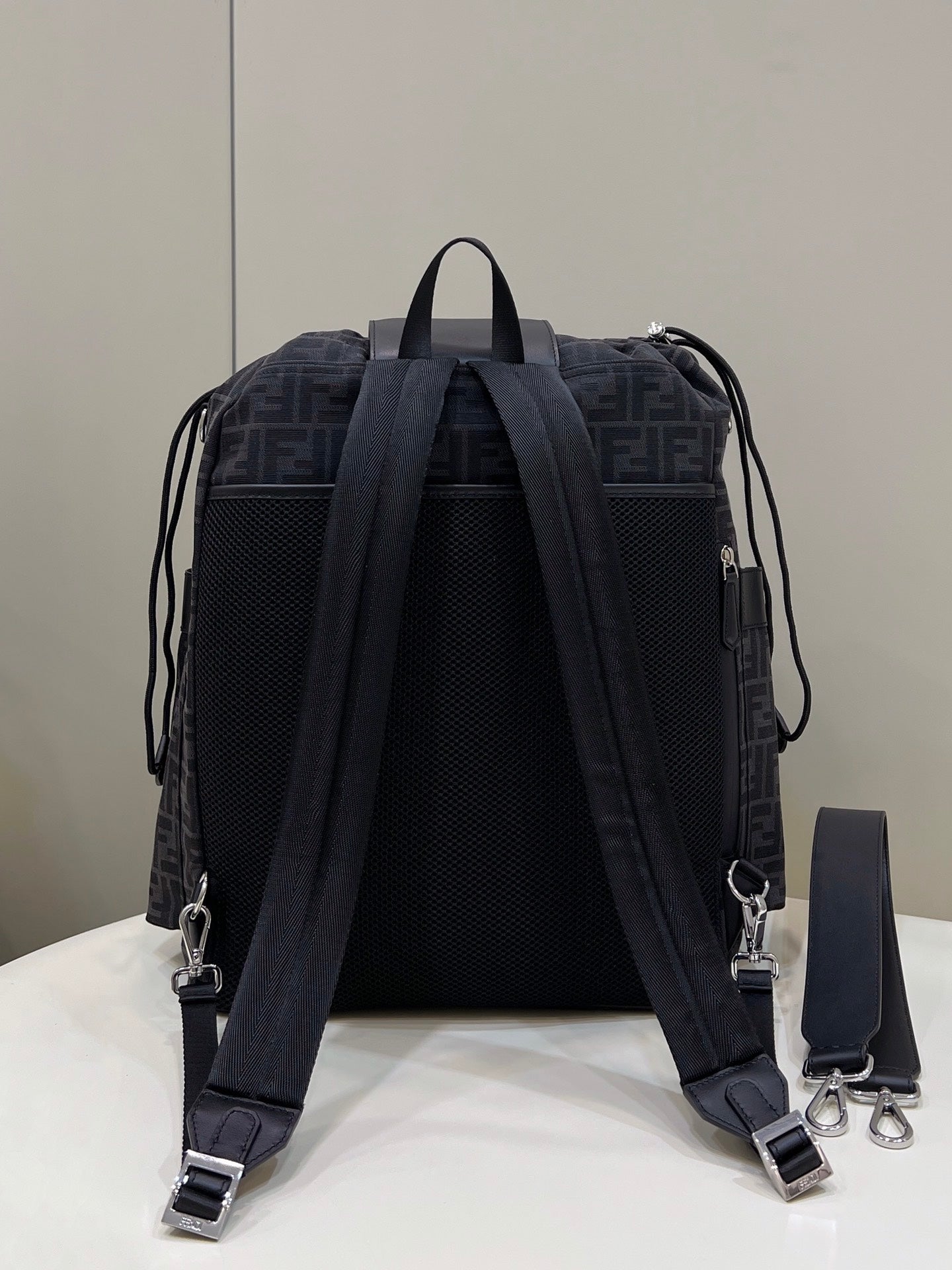 Fendi Strike Grande 46 FF Nero Jacquard Fabric Backpack
