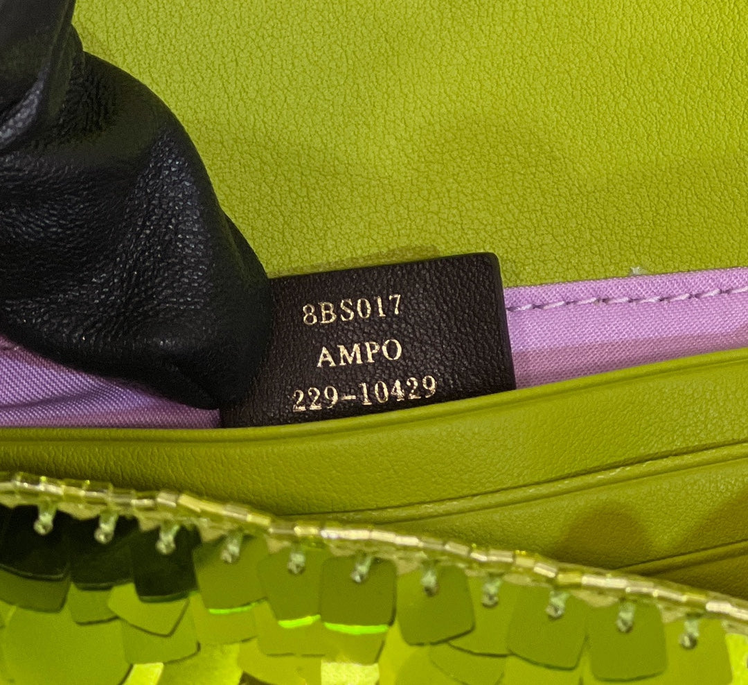 BAGUETTE Mini 19 IN LIMERICK Verde SEQUINS Finiture dorate