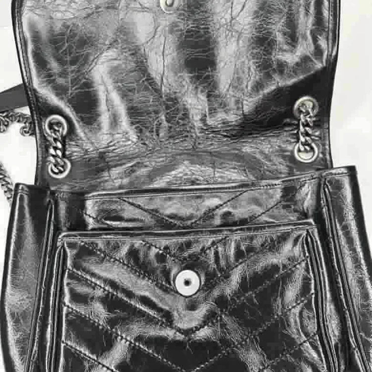 Ysl Crinkled Calfskin Matelasse MONOGRAMMA Baby Niki Chain Satchel, Black Leather, Medium - Immagine del prodotto 2