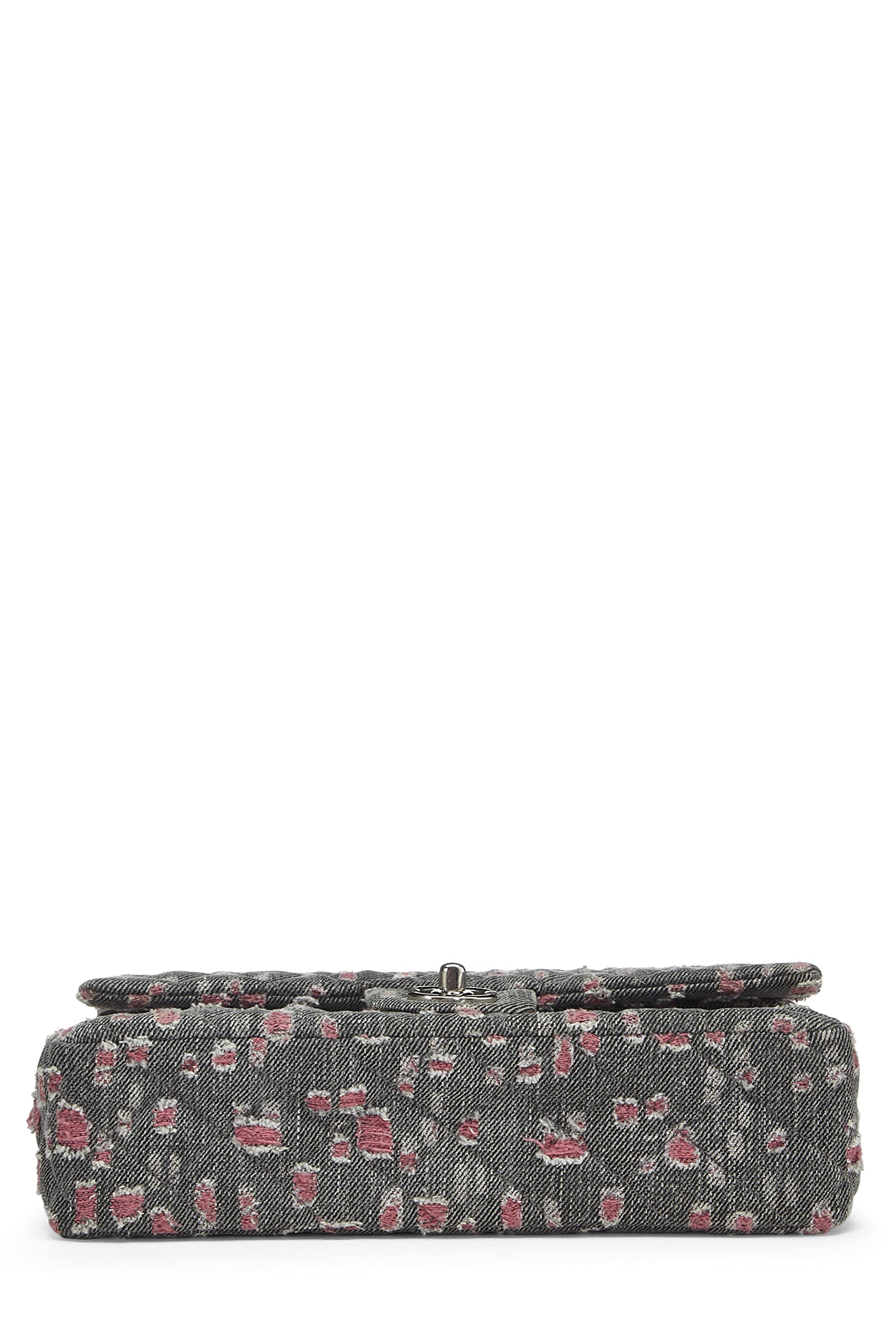 Chl, Grigio & Rosa Distressed Denim Classic Double Flap Media, Rosa