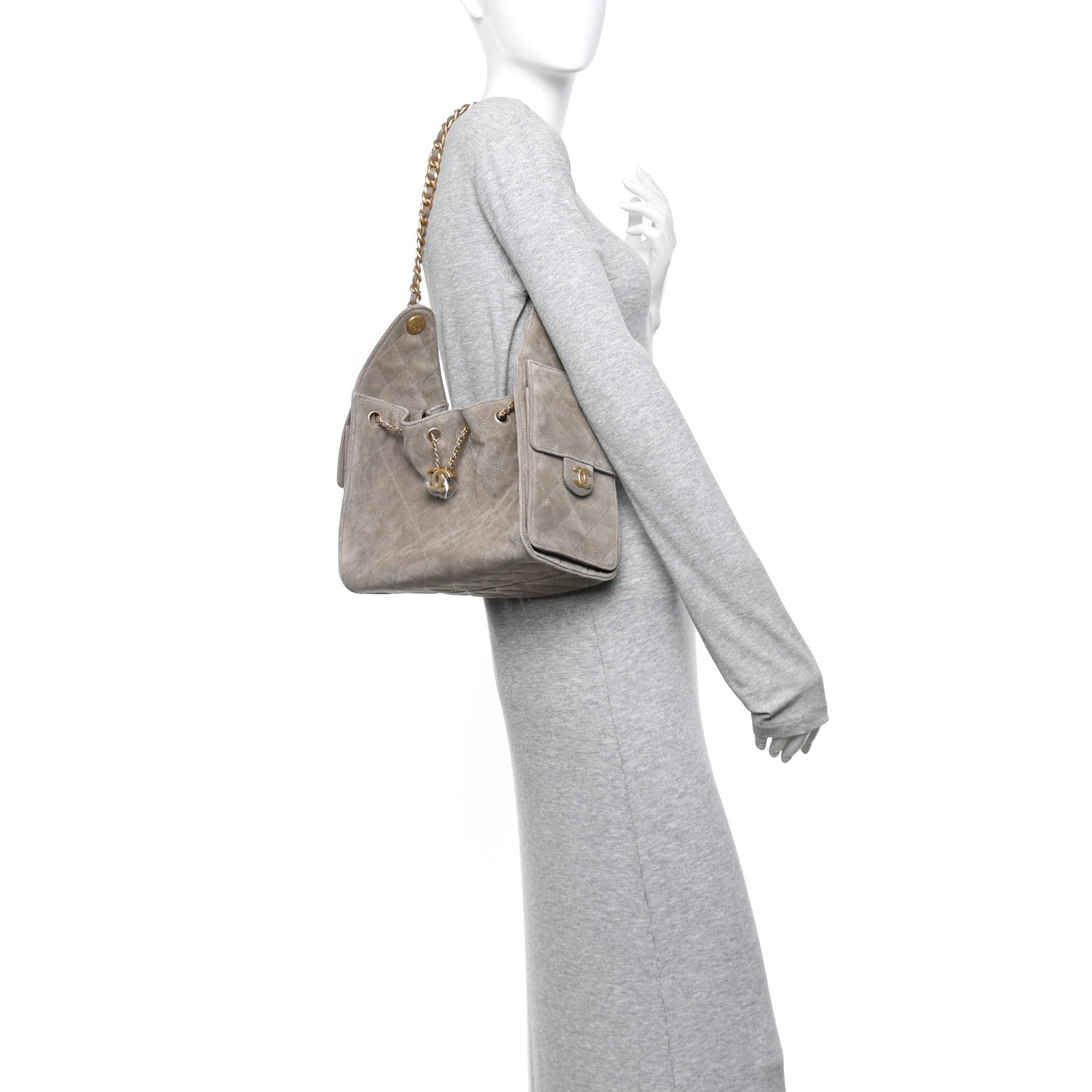 Suede Quilted Piccola Chanel 25 Borsa Dark Grigio