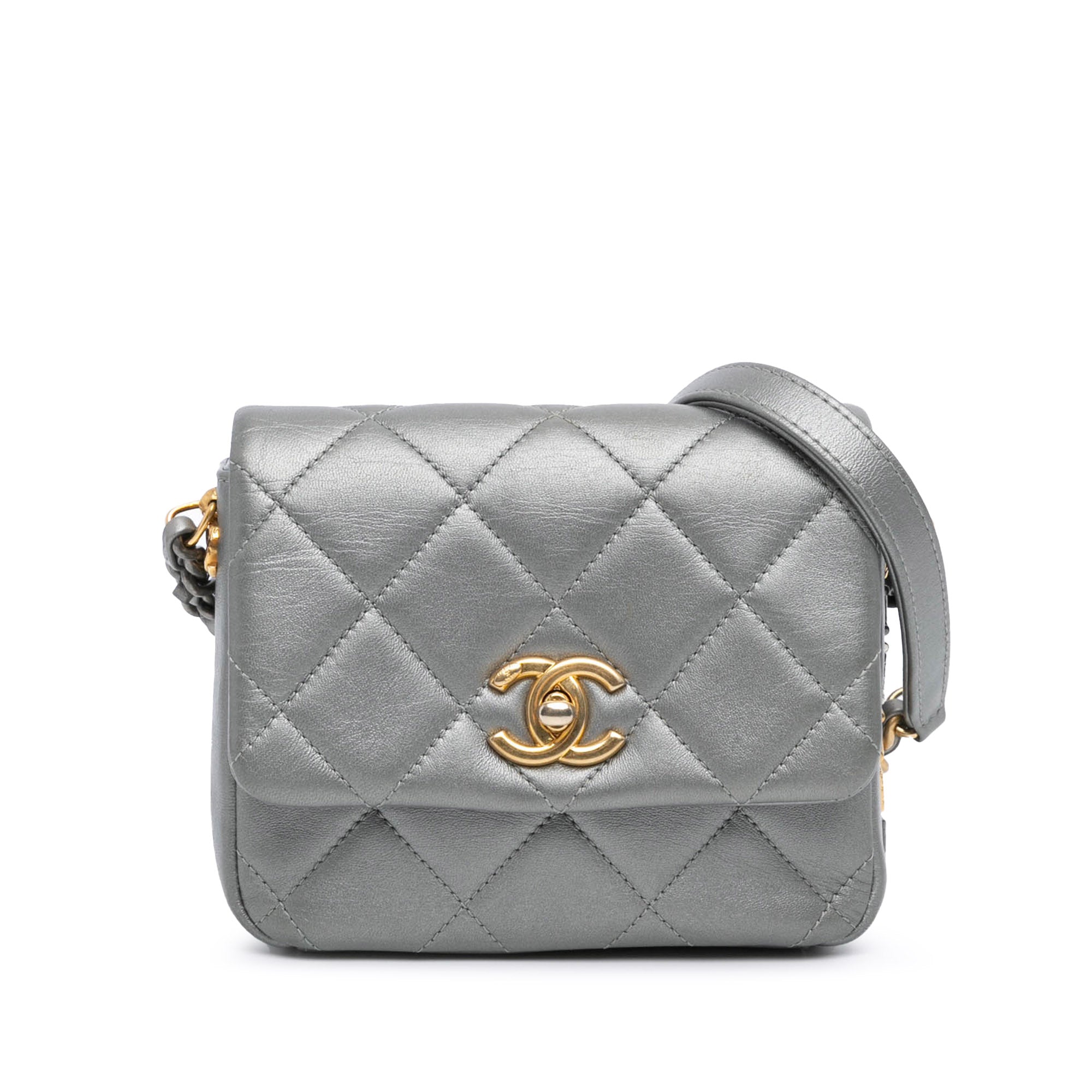 Argento Chanel Mini Quilted Lambskin Side Note Flap Borsa a tracolla