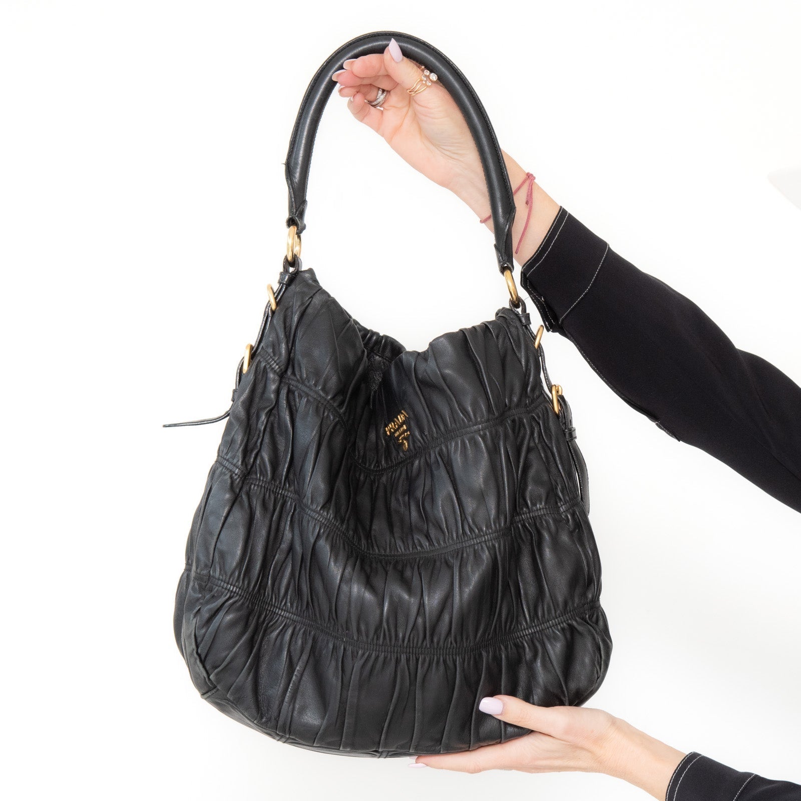 Prada Nero Nappa Gaufre Borsa a spalla