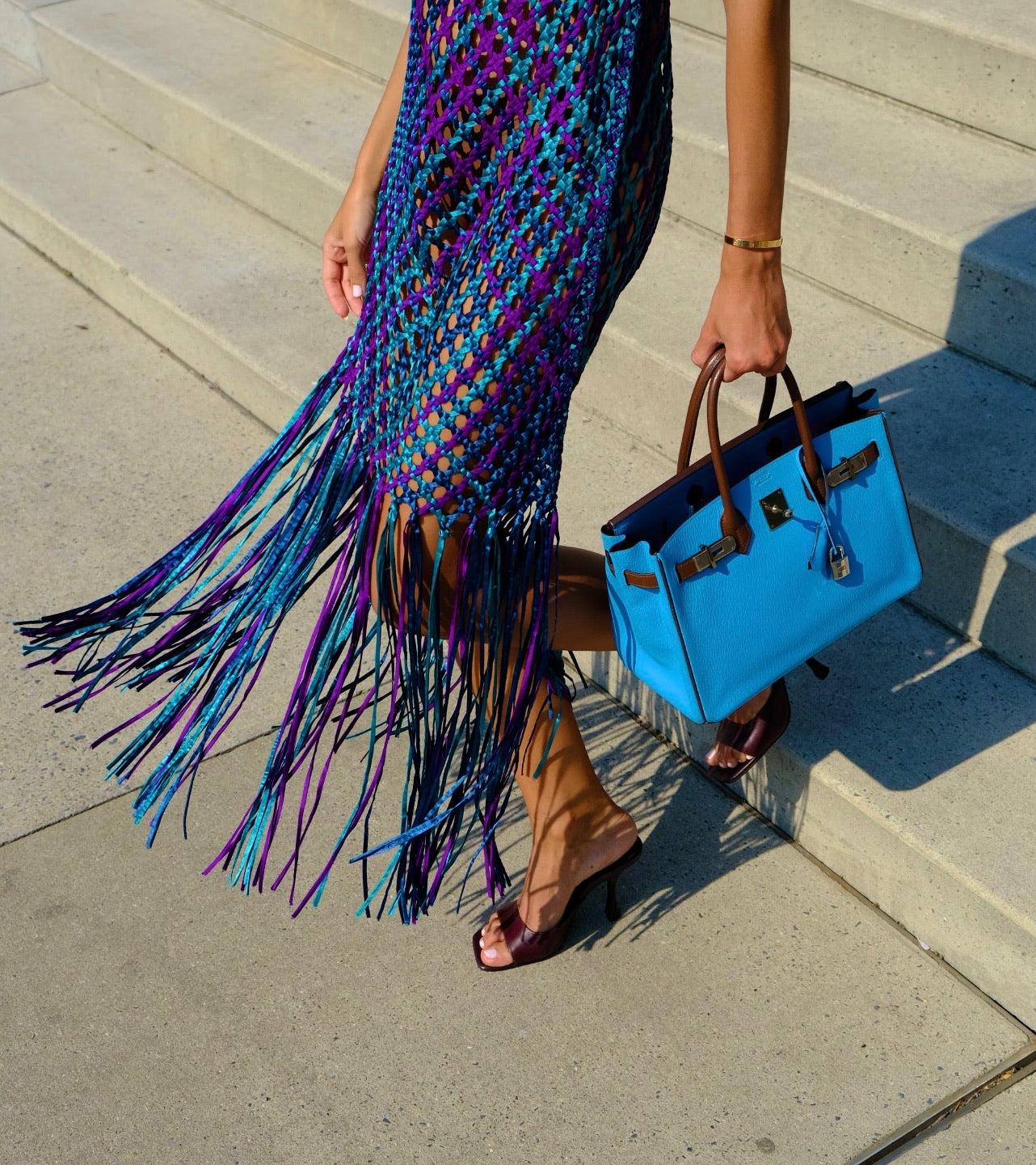 Hermeshss Birkin 30 Bleu Aztec e Havane Chevre Hardware in palladio