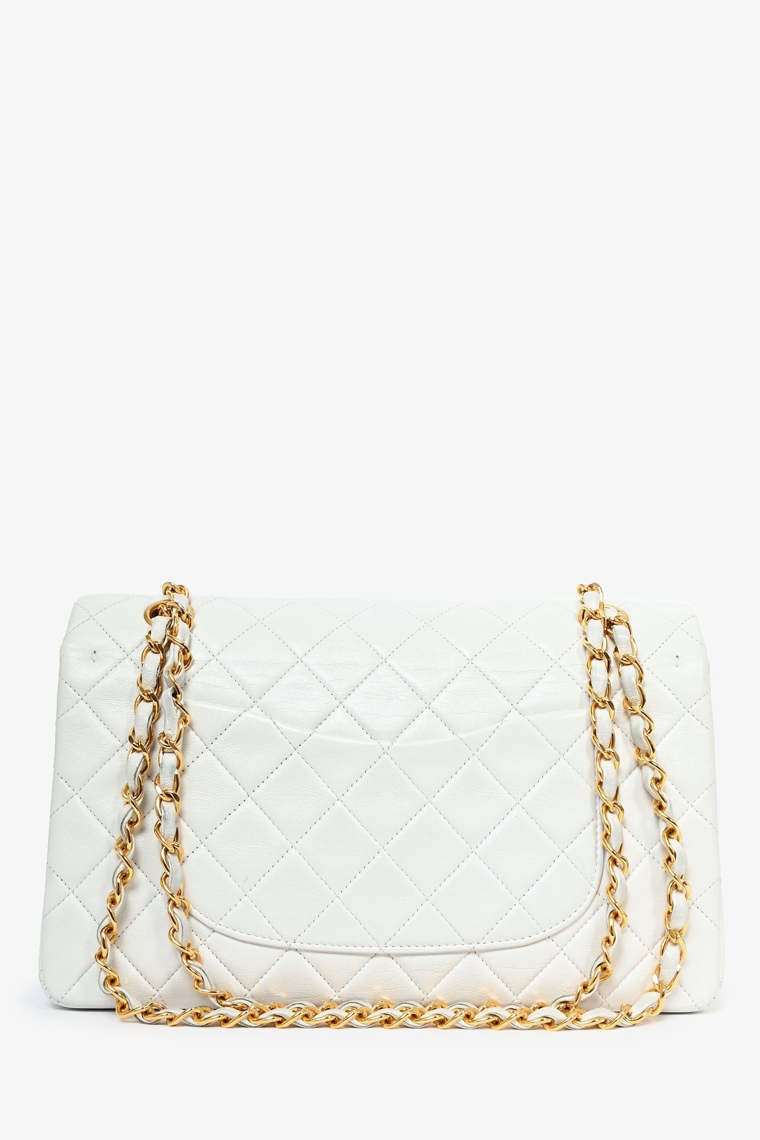 Chanel -94 Bianco Quilted Vera pelle Medium Double Patta (Rigenerato) Borsa a tracolla