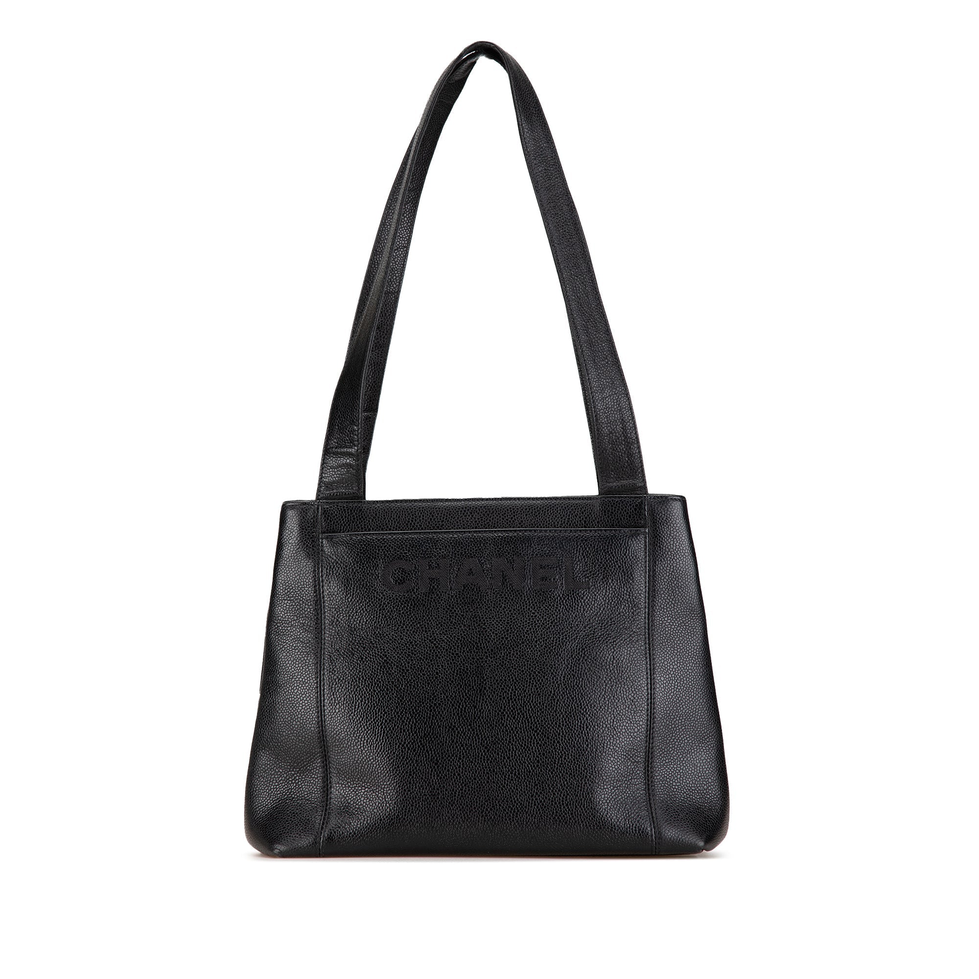 Nero Chanel Embroidered Caviar Logo Borsa a spalla