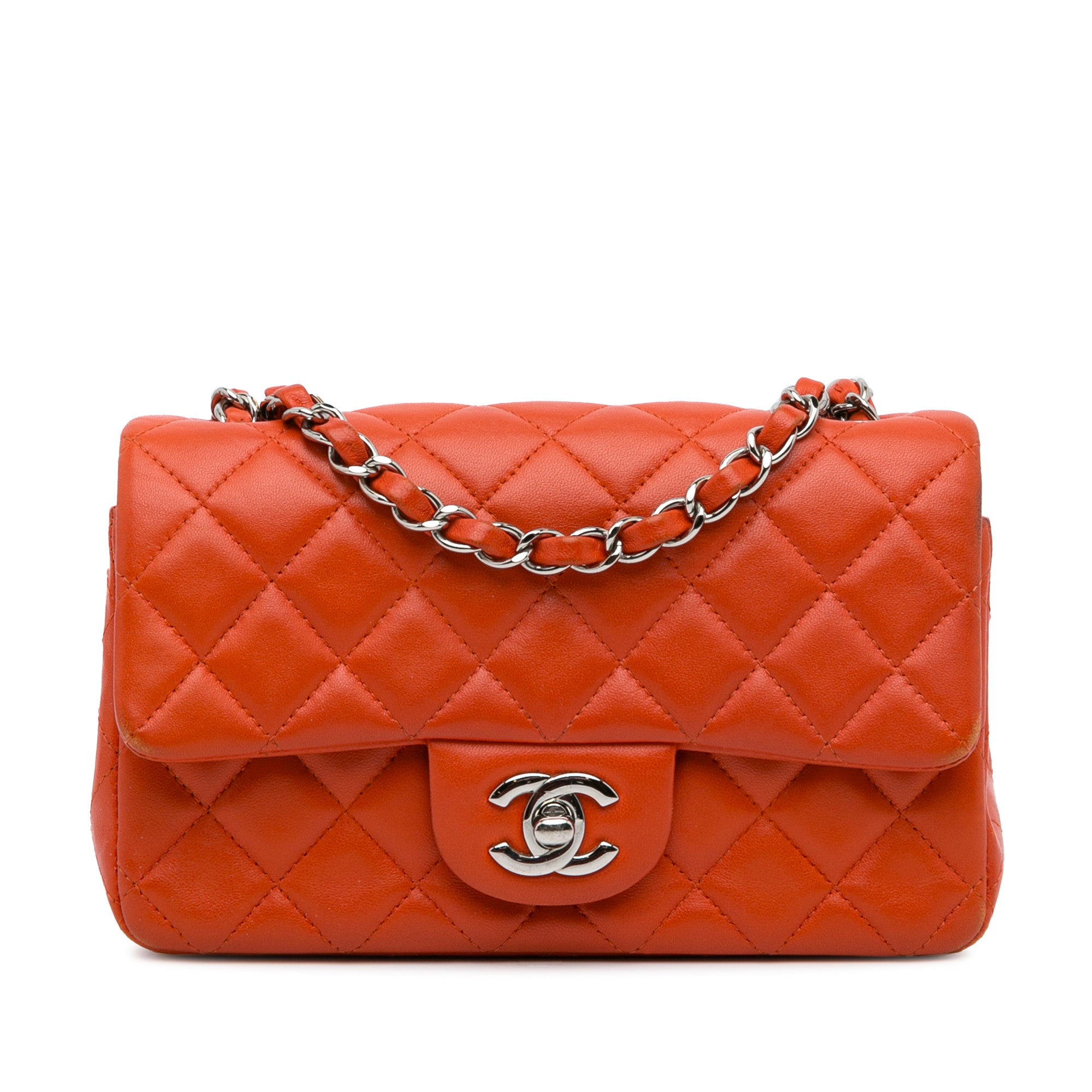 Arancione Chanel Mini Rectangular Classic Lambskin Single Flap Borsa a tracolla