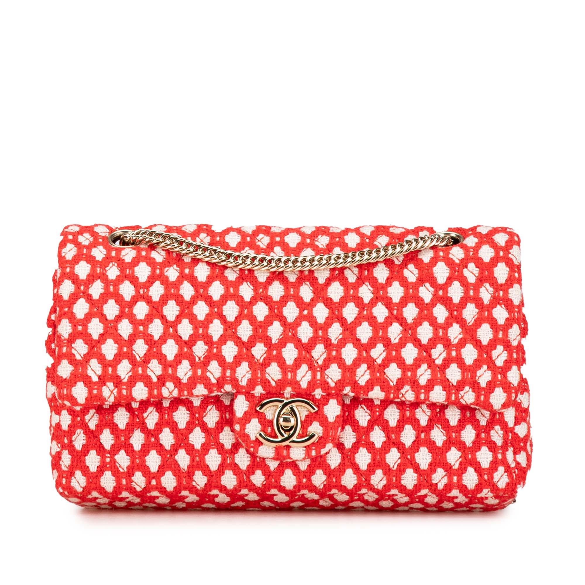 Rosso Chanel Jumbo Tweed Double Flap Borsa a spalla