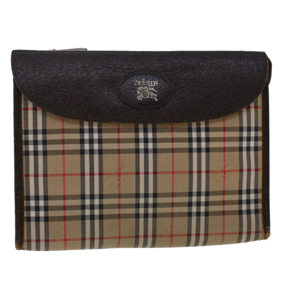 BURBERRYSs Nova Check Clutch Bag Nylon Leather Beige Auth am4674 | Studio Nafay