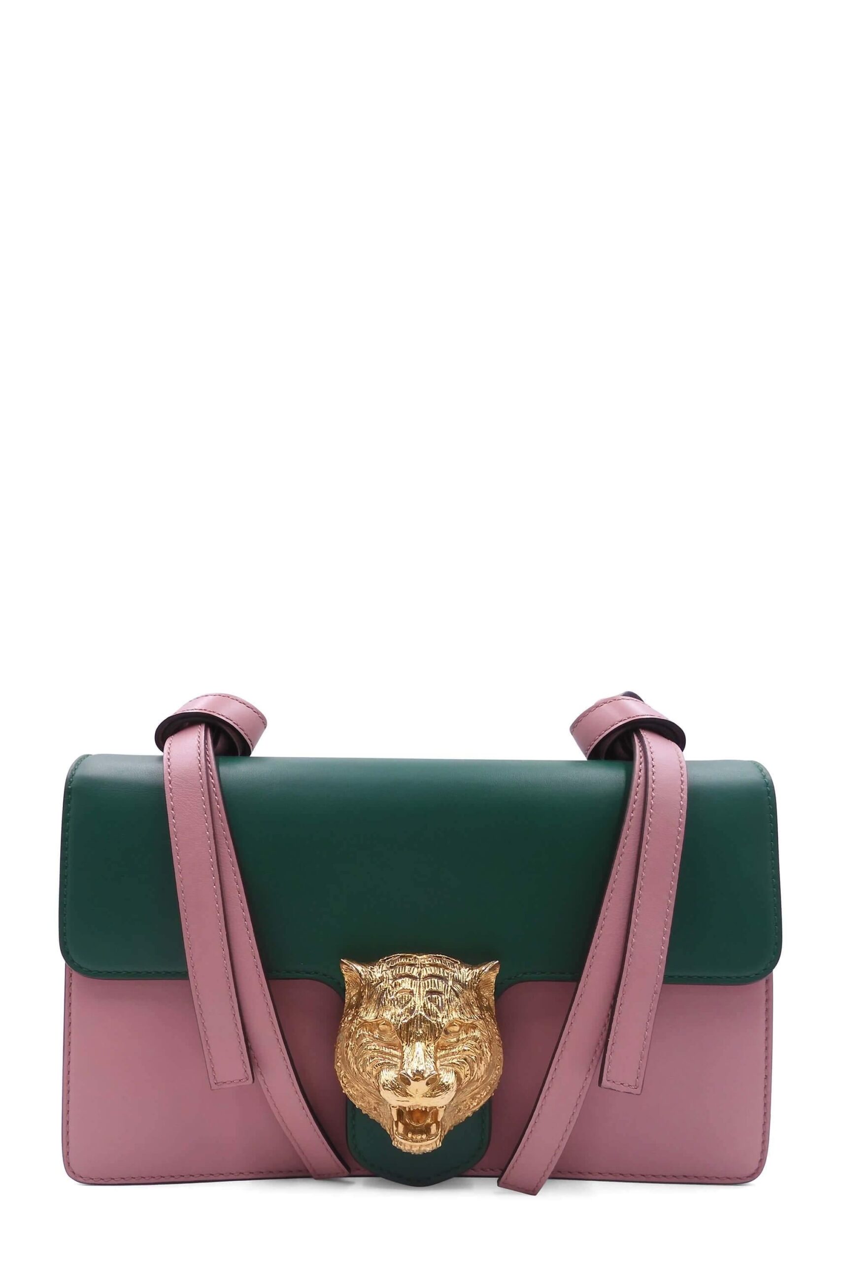 Animalier Tiger Head Clasp Borsa a spalla Rosa Verde