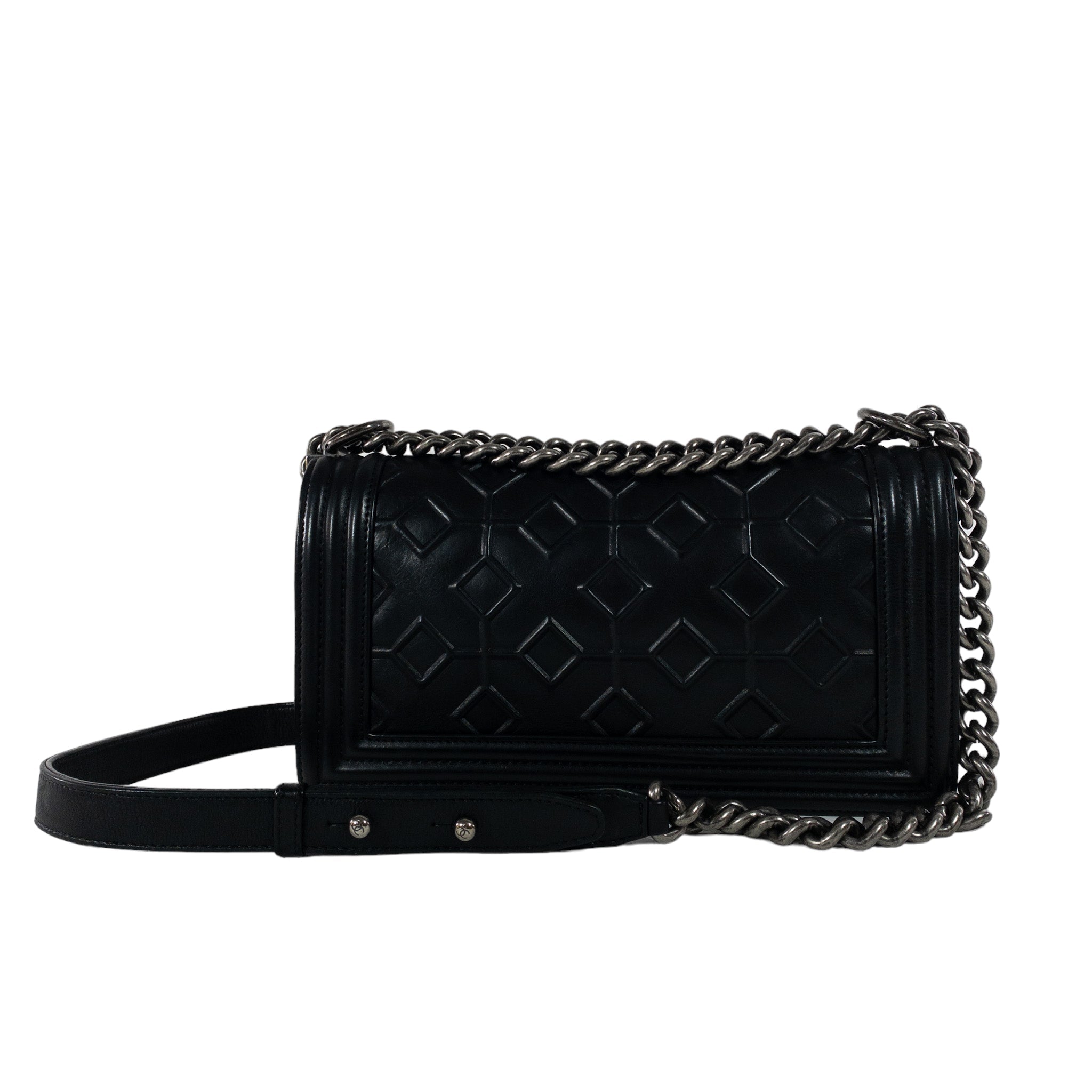 Borsa a mano Chanel Boy media in rilievo arabesco nero RHW