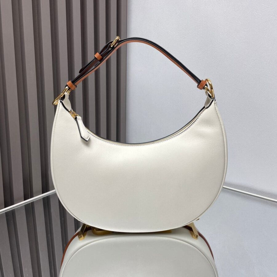 FENDIGRAPHY MEDIUM 29 IN WHITE AND ORANGE TRIM SMOOTH LAMBSKIN GOLD HARDWARE | Studio Nafay