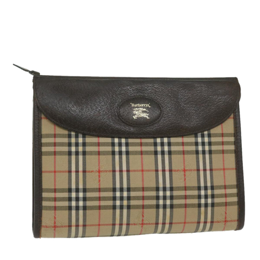 BURBERRYSs Nova Check Clutch Bag Nylon Canvas Beige Auth ki3989 | Studio Nafay