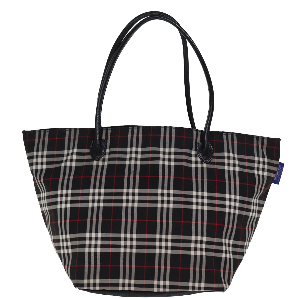 BURBERRYSs Nova Check Blu Label Shopper Nylon Nero Auth kk241