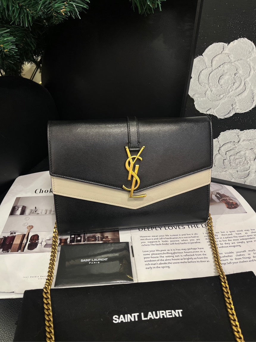 Saint Laurent Black White Colour Block Envelope Borsa a tracolla